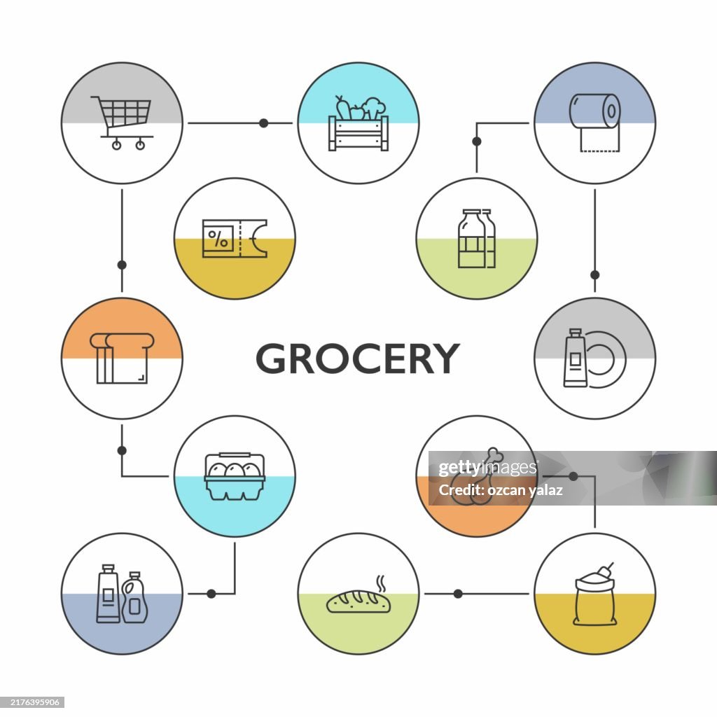Grocery Concept, Line Style Vector Illustration