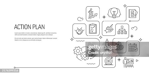 Action Plan Line Art Banner Design. Business, Planning, Strategy, Development, Cooperation. Action Plan Line Art Banner Design. Business, Planning, Strategy, Development, Cooperation.