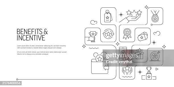 illustrations, cliparts, dessins animés et icônes de avantages et incitation : conception de bannière d’art de ligne. prix, avantages, allocation, pension - avantage