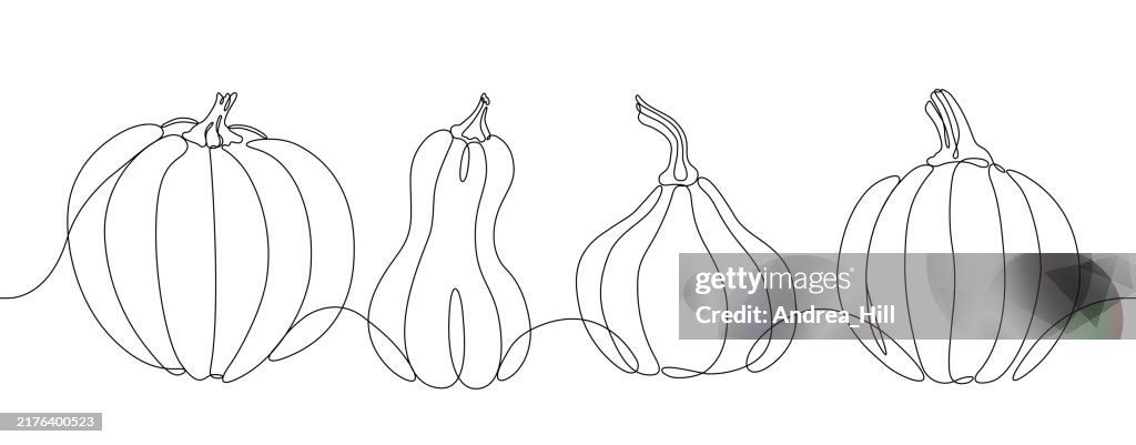 Autumn Pumpkins Continuous Line Drawing with Editable Stroke