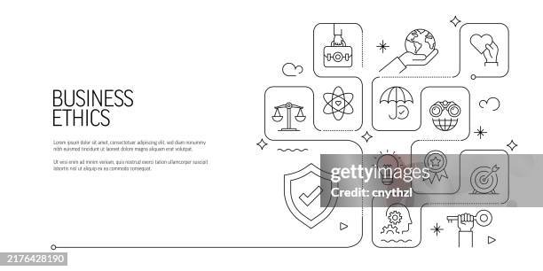 business ethics related line art banner design. core values, corporate business, responsibility, honesty, trust. - social value stock illustrations