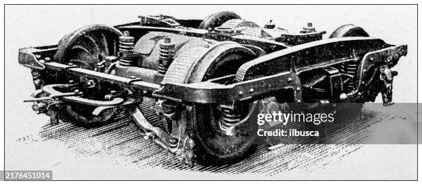 antique image: electric railroad, motor truck - electric train stock illustrations
