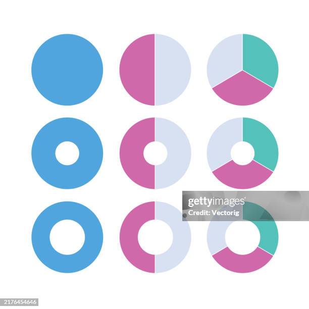 multicolored circular charts for infographics and data visualization - creative-recycle-symbol-drawing stock illustrations