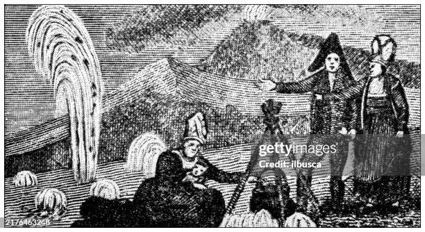 antique image: iceland geysers - icelandic woman stock illustrations