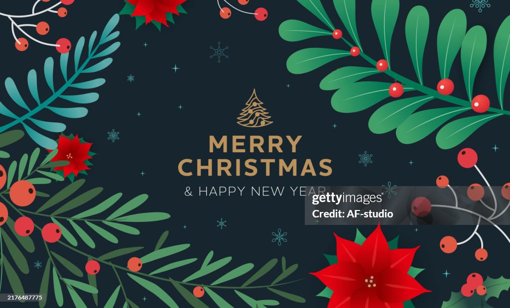 Winter, background with berry branches. Christmas illustration.