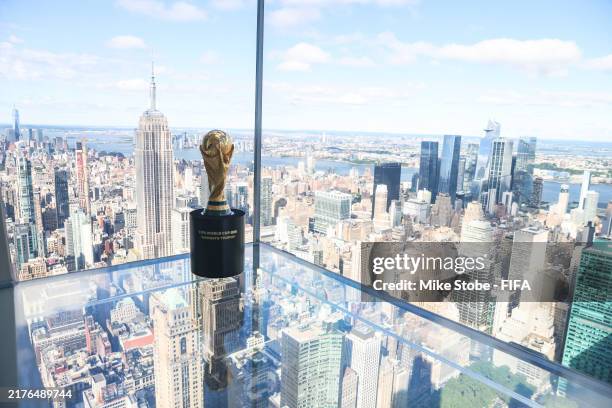 World Cup Trophy on display during the official Trophy Tour around FIFA 2026 World Cup host cities on July 01, 2024 in New York City.
