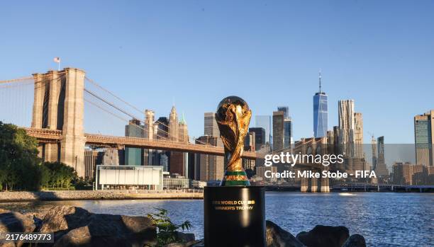 World Cup Trophy on display during the official Trophy Tour around FIFA 2026 World Cup host cities on July 01, 2024 in New York City.