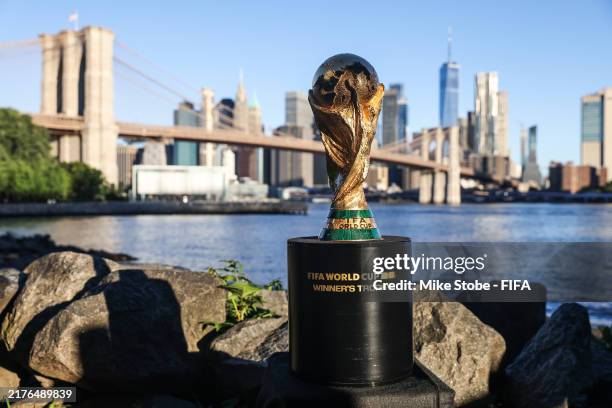 World Cup Trophy on display during the official Trophy Tour around FIFA 2026 World Cup host cities on July 01, 2024 in New York City.
