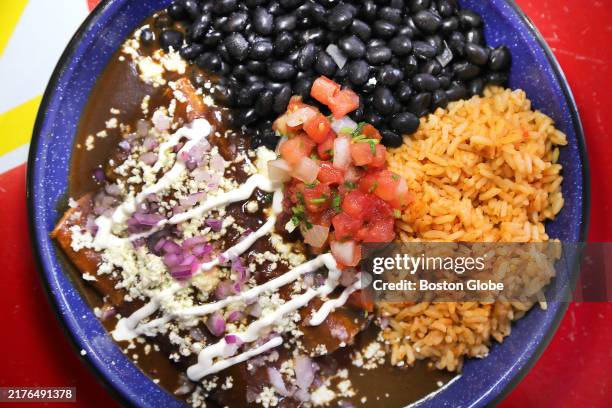 Cambridge, MA Enchilada mole with rice and black beans at Tenoch.