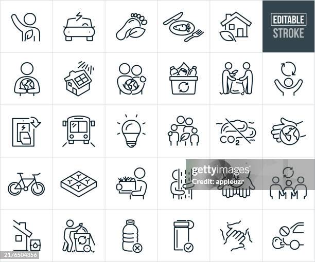 sustainable living thin line icons - editable stroke - sustainable lifestyle stock illustrations