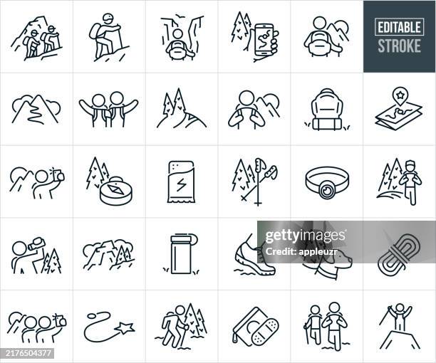 ilustrações, clipart, desenhos animados e ícones de caminhadas thin line ícones - curso editável - trilha passagem de pedestres