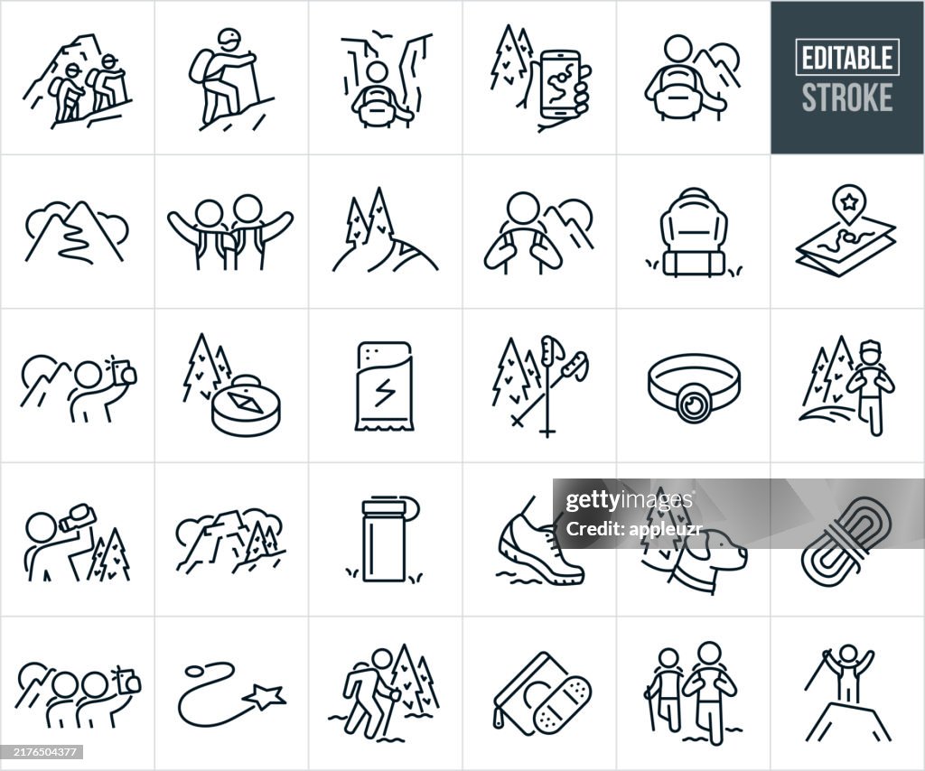 Hiking Thin Line Icons - Editable Stroke