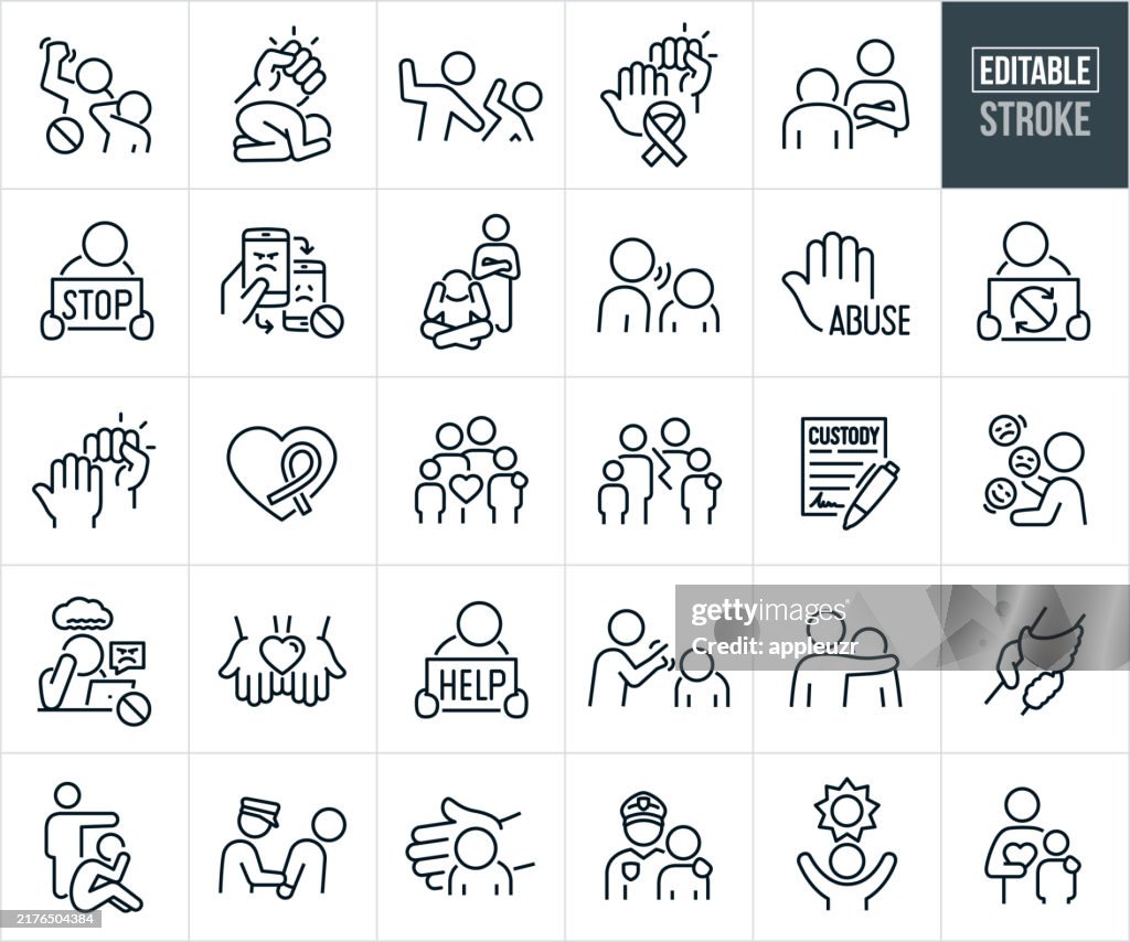 Child Abuse Prevention Thin Line Icons - Editable Stroke