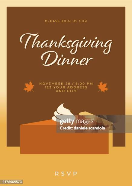 illustrations, cliparts, dessins animés et icônes de invitation au dîner de thanksgiving avec tarte à la citrouille. - tourte à la citrouille