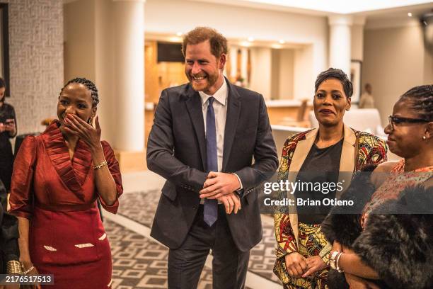 Board Chair Dr. Sophie Chandauka MBE, Prince Harry, Duke of Sussex and a guest attend a Sentebale reception and panel discussion at The Saxon Hotel...