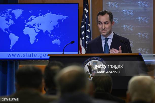 State Department Spokesperson Matthew Miller speaks to reporters during the daily press briefing at the State Department in Washington, United...