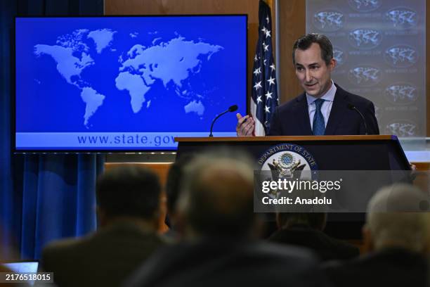 State Department Spokesperson Matthew Miller speaks to reporters during the daily press briefing at the State Department in Washington, United...