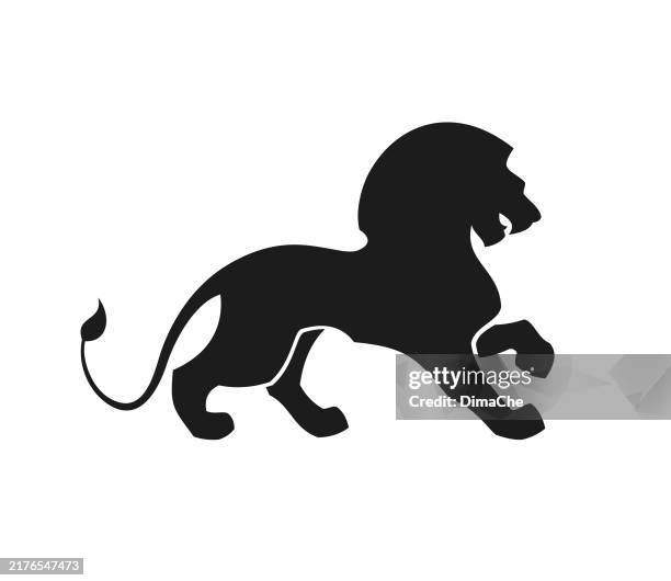 lion silhouette - cut out vector lion icon, logo, mascot, character, tattoo, sticker - lion tail stock illustrations