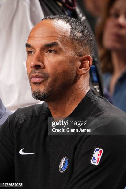 Nico Harrison of the Dallas Mavericks looks on during the game against the Memphis Grizzlies during the 2024 NBA Preseason on October 7, 2024 at...