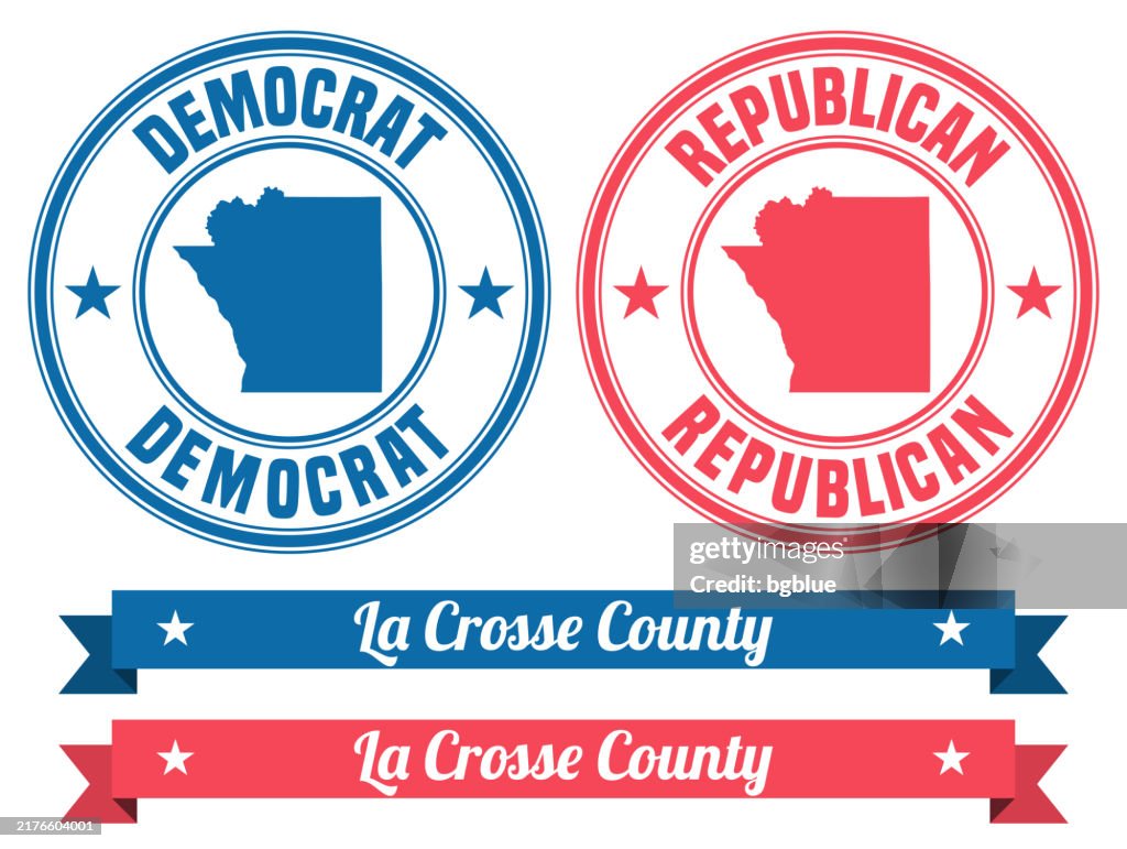 La Crosse County, Wisconsin. Map on rubber stamp with banner