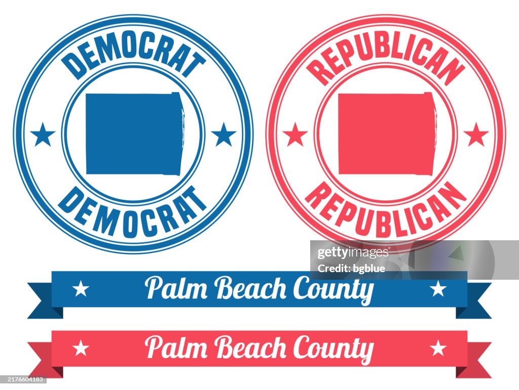 Palm Beach County, Florida. Map on rubber stamp with banner