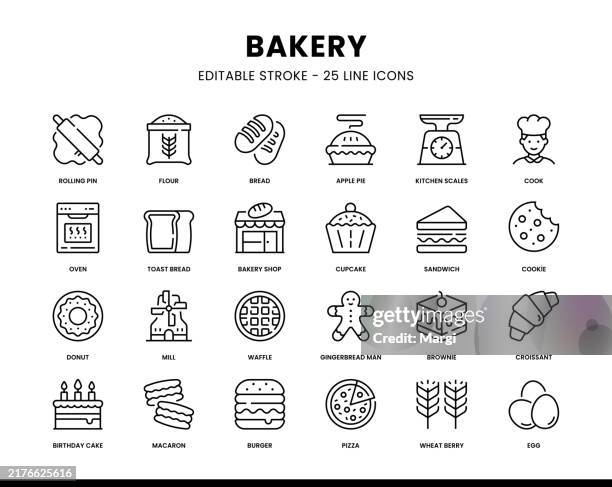 bakery editable line icons - flour stock illustrations