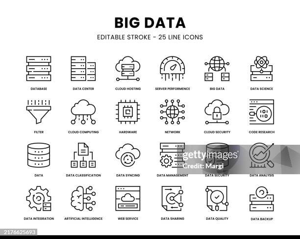 big data editable line icons - datenbank stock-grafiken, -clipart, -cartoons und -symbole