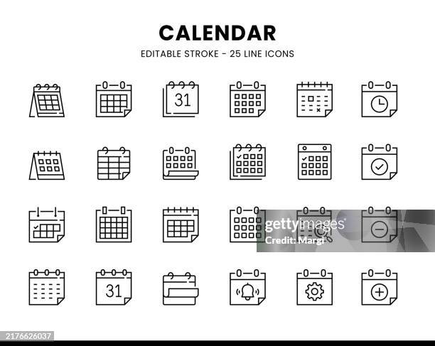 calendar editable line icons - calendar stock illustrations