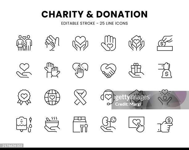 charity and donation editable line icons - blood donation stock illustrations