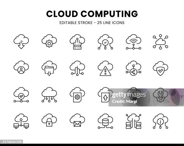 stockillustraties, clipart, cartoons en iconen met cloud computing editable line icons - cloud-computing