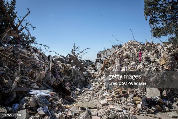 Rubble is seen on the site of an Israeli air strike in Karak, Zahle district, in Lebanon's Bekaa Valley. Multiple Israeli airstrikes hit several...