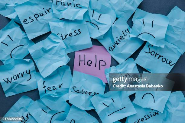 stickers with words representing mental burnout, motivation and hope concepts - pain word cloud stock pictures, royalty-free photos & images