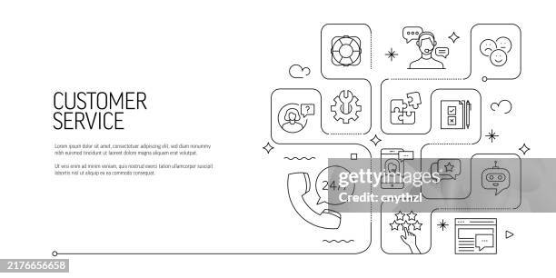 customer service related line art banner design. support, solution, contact, assistance, helpdesk - admin assistant stock illustrations