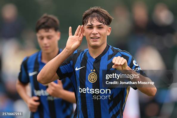 Mattia Mosconi of FC Internazionale celebrates after scoring to give ...