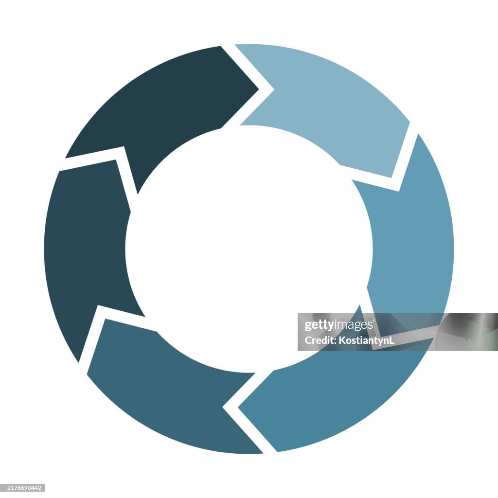 Renew and refresh circle with 6 arrows. Six elements forming circular symbol. Blue color infographic vector illustration.