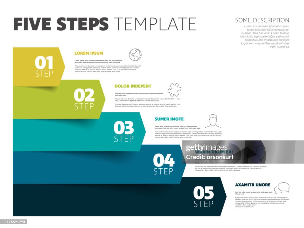 Progress Five Blue And Green Steps Infographic Template With Arrows ...