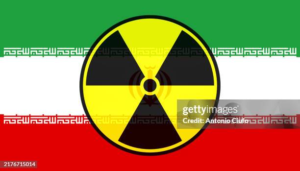 flag of iran and nuclear energy - radioactividad fotografías e imágenes de stock