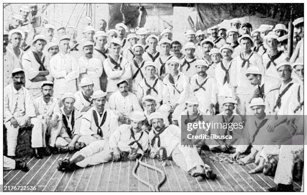 antique image: spanish-american war in the philippines, on the "olympia" - sailor stock illustrations