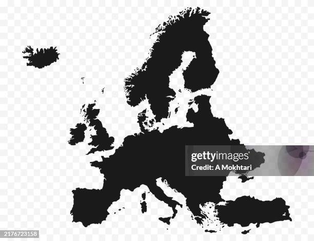 illustrations, cliparts, dessins animés et icônes de carte de l’europe en noir sur transparent. - carte europe