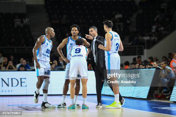 Head coach of Turk Telekom Erdem Can gives tactics to players during the BKT EuroCup Group B basketball match between Turk Telekom and Cedevita...