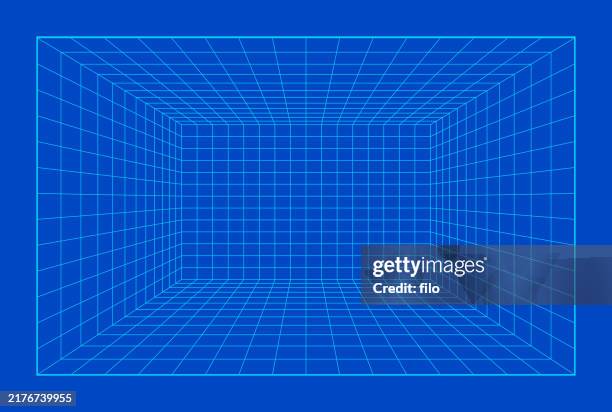 illustrations, cliparts, dessins animés et icônes de 3d blueprint grid background abstract - scan 3d