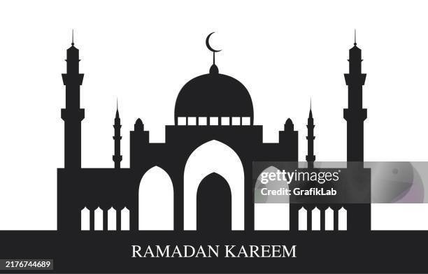 bildbanksillustrationer, clip art samt tecknat material och ikoner med islamic mosque buildings in silhouette for banner design and ramadan background. - moské