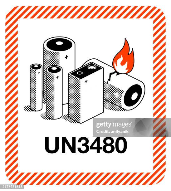 batterien vorsicht beim transport - brennbar stock-grafiken, -clipart, -cartoons und -symbole