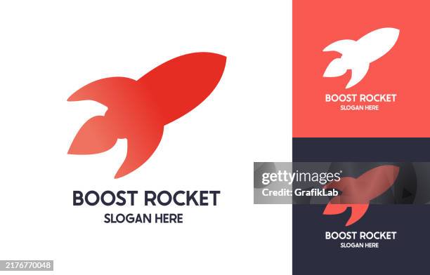 dynamic rocket logo, modern design for rapid success and growth - digital reboot stock illustrations