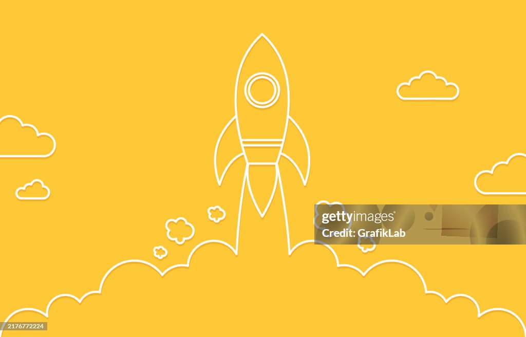 Rocket Rising Drawing Rocket Launch Line Drawing Spacecraft Rising Through The Clouds High ...