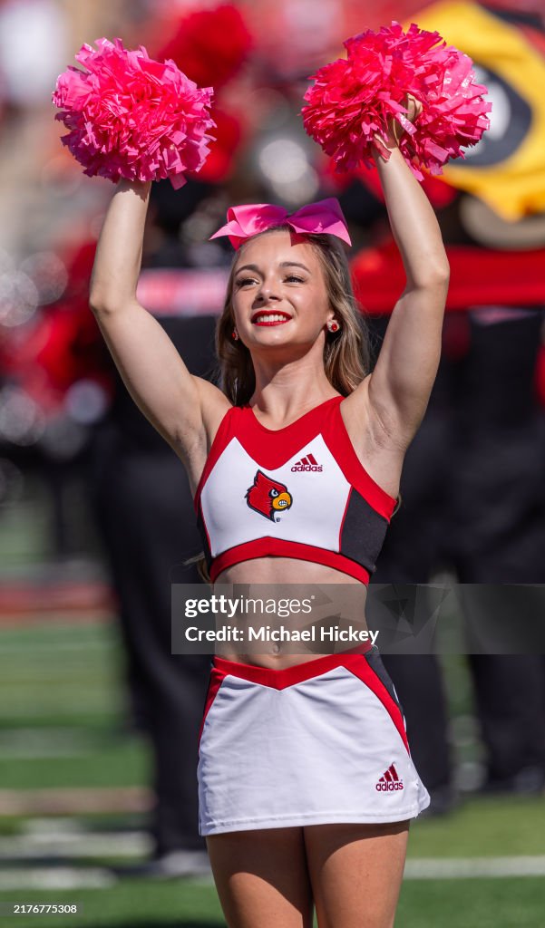 Becca Patnode A Louisville Cardinals cheerleader is seen during the game against ...
