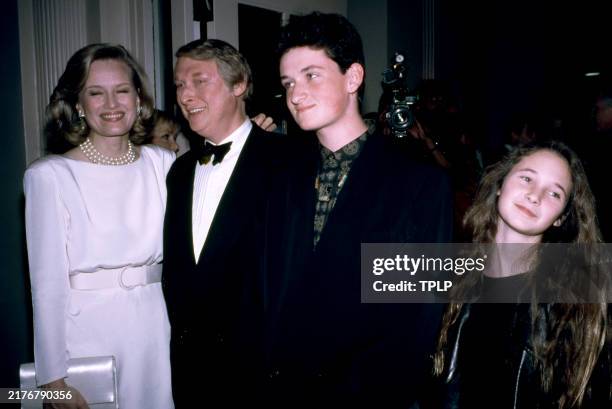 American television broadcast journalist Diane Sawyer, husband, American comedian Mike Nichols and his children Max Nichols and Jenny Nichols during...