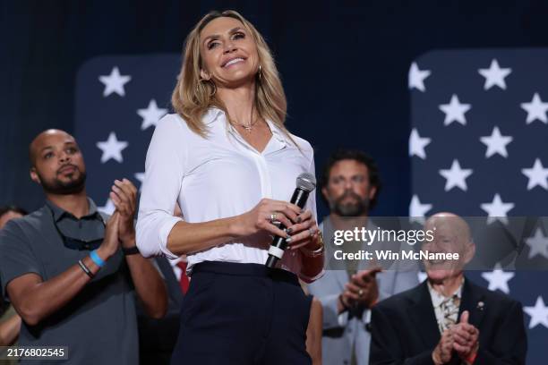 Lara Trump, Republican National Committee Co-chair and daughter-in-law of Republican presidential nominee, former U.S. President Donald Trump, reacts...