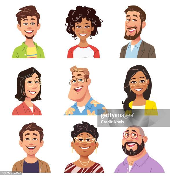 stockillustraties, clipart, cartoons en iconen met happy people portraits avatar set - happy cartoon characters