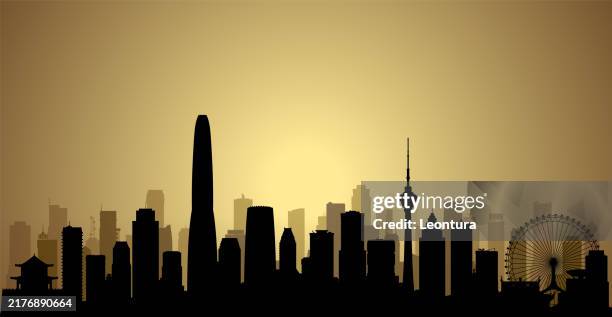 tianjin skyline silhouette (all buildings are complete and moveable) - chinatown stock illustrations